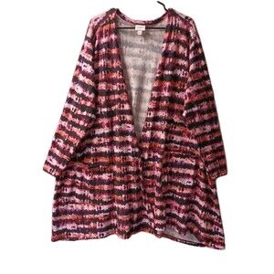 Luluroe 3XL Tye Dye Open Cardigan Pink Black Long Sleeve Pockets